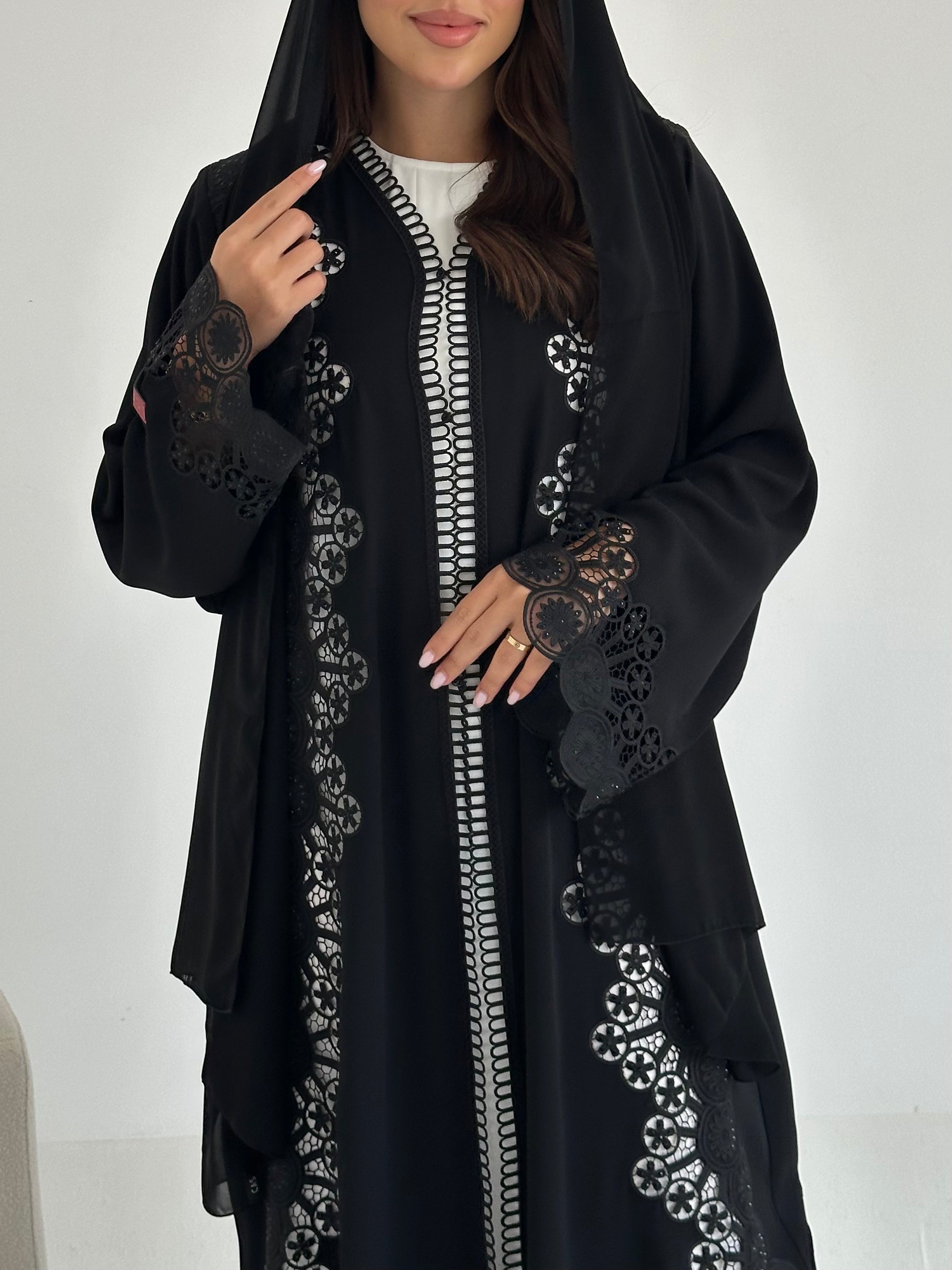 C 2657 Black Crystal Lace Abaya