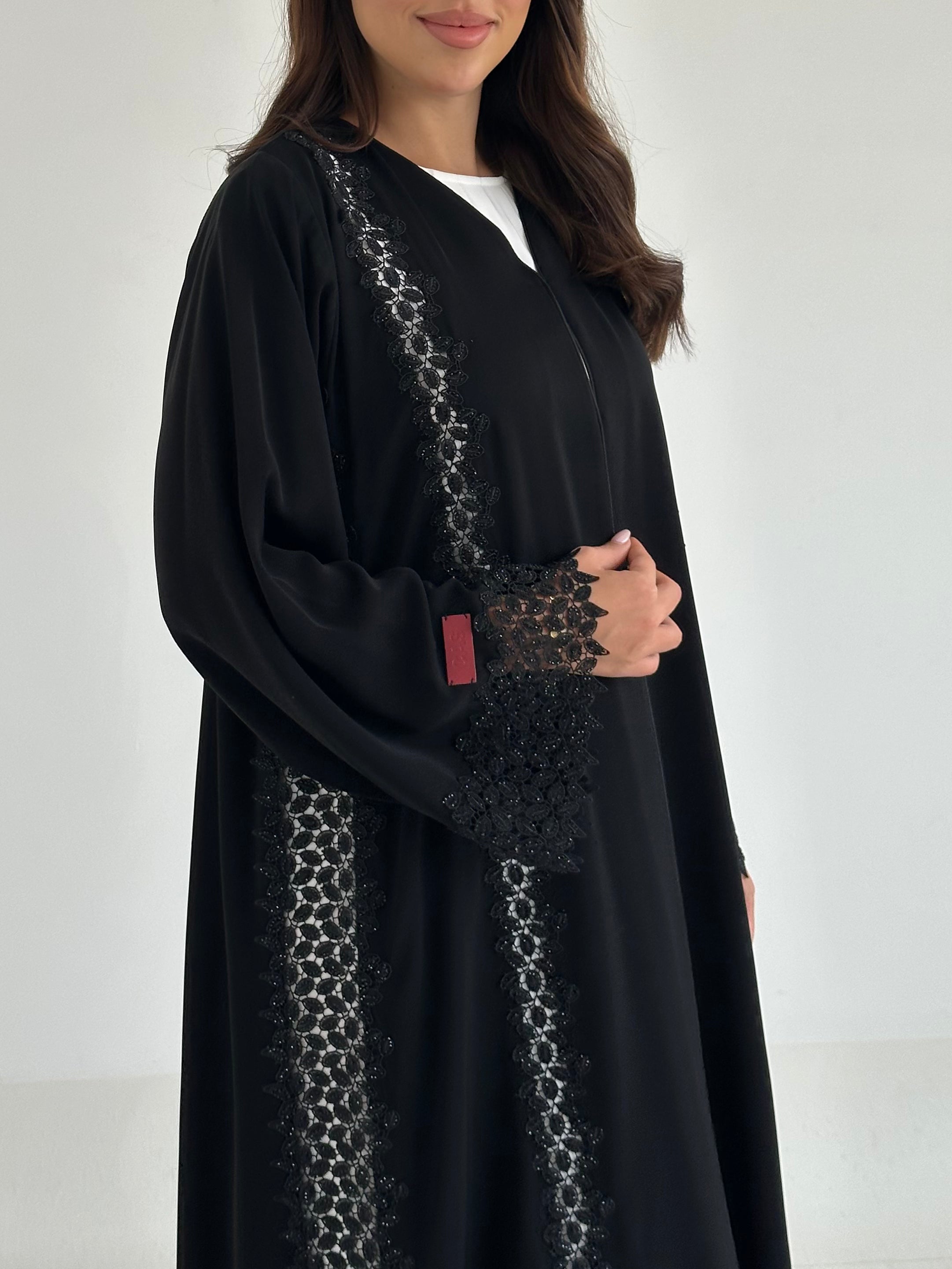 C 2659 Black Crystal Lace Abaya
