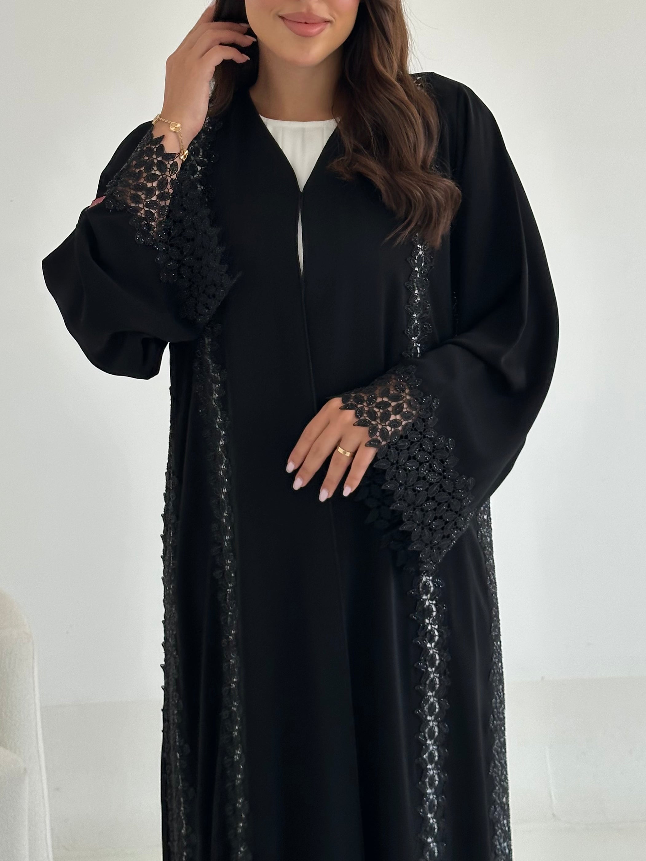 C 2659 Black Crystal Lace Abaya
