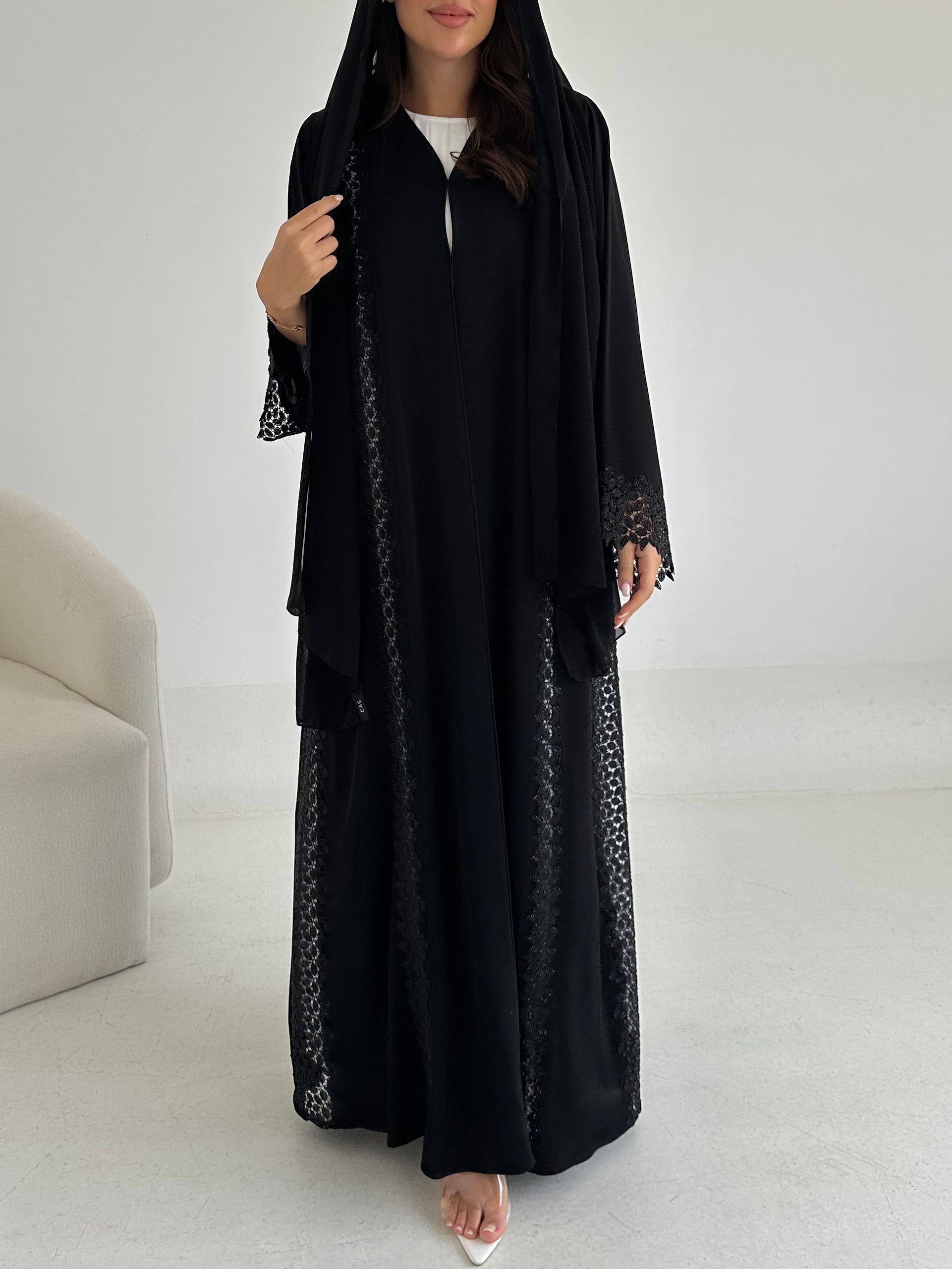 C 2659 Black Crystal Lace Abaya
