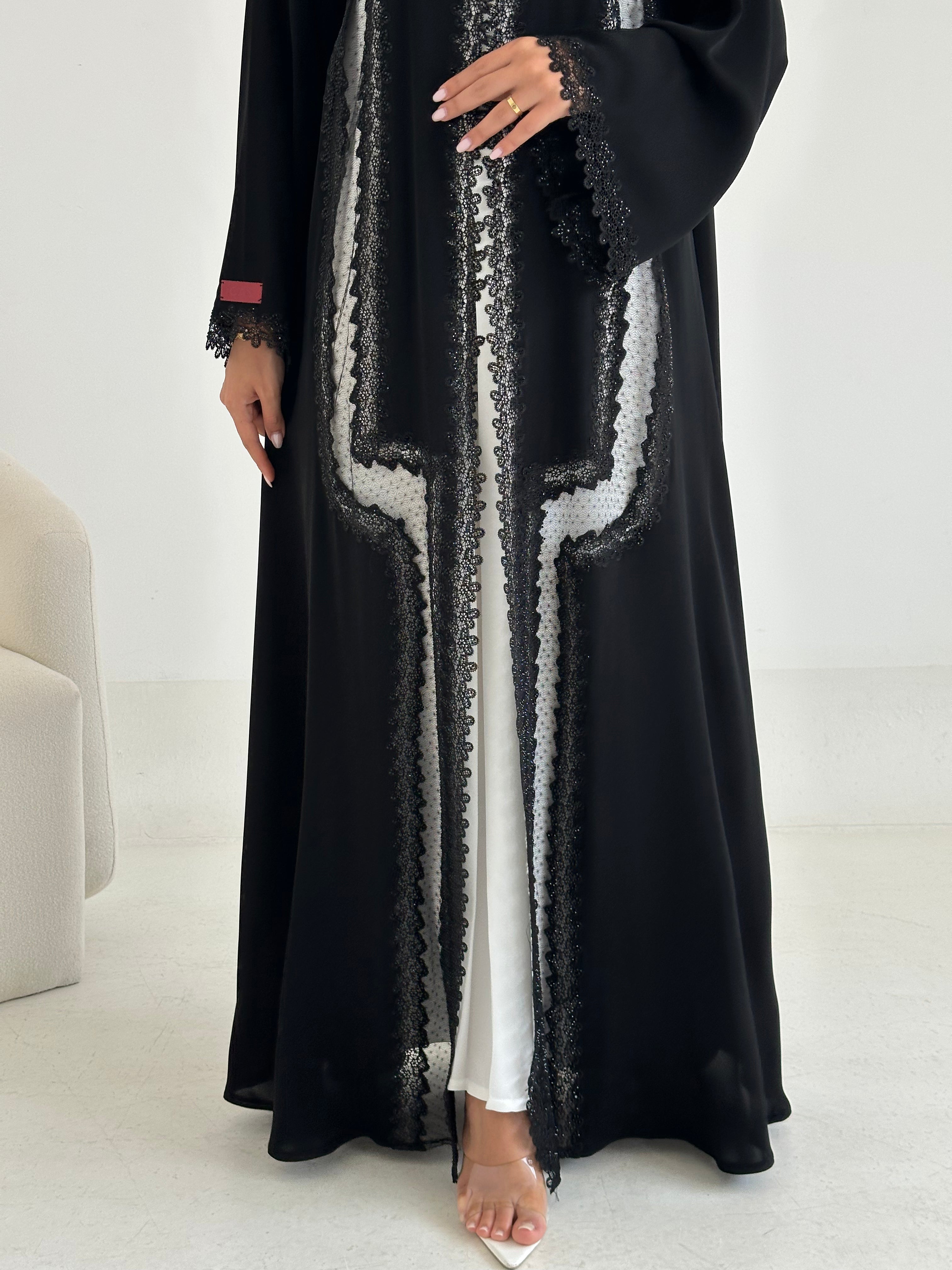 C 2660 Black Crystal Lace Abaya