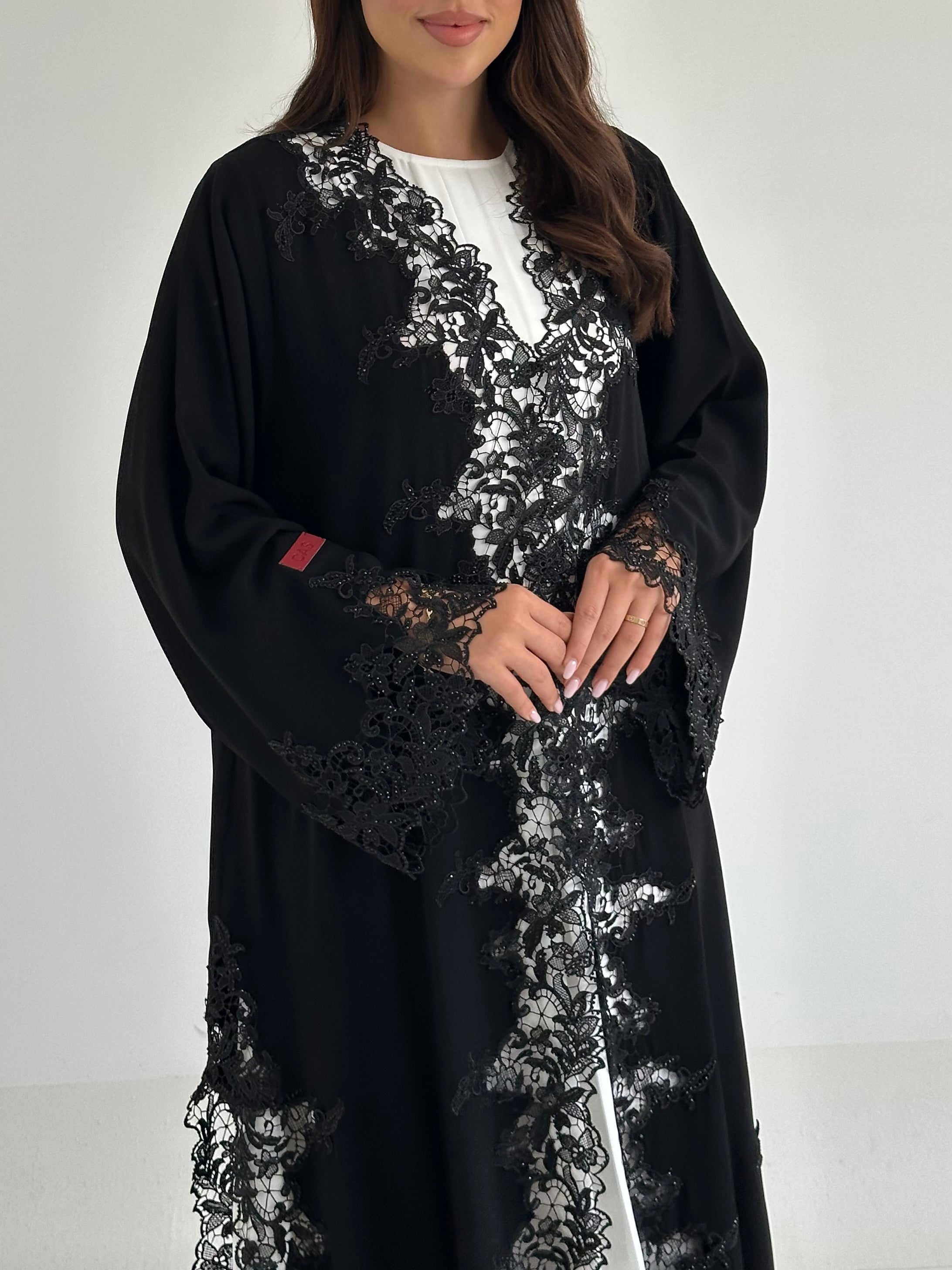 C 2661 Black Crystal Lace Abaya