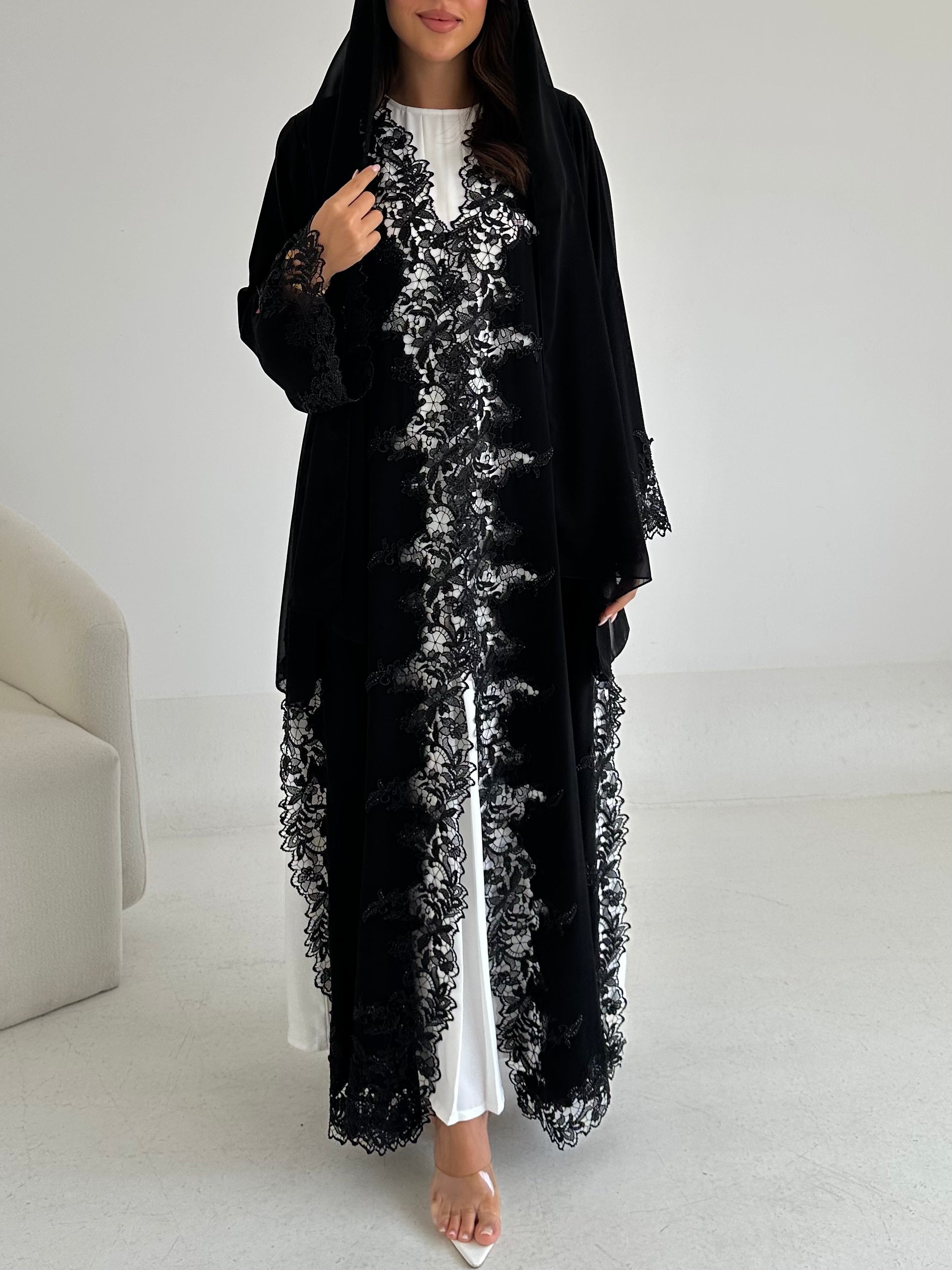 C 2661 Black Crystal Lace Abaya