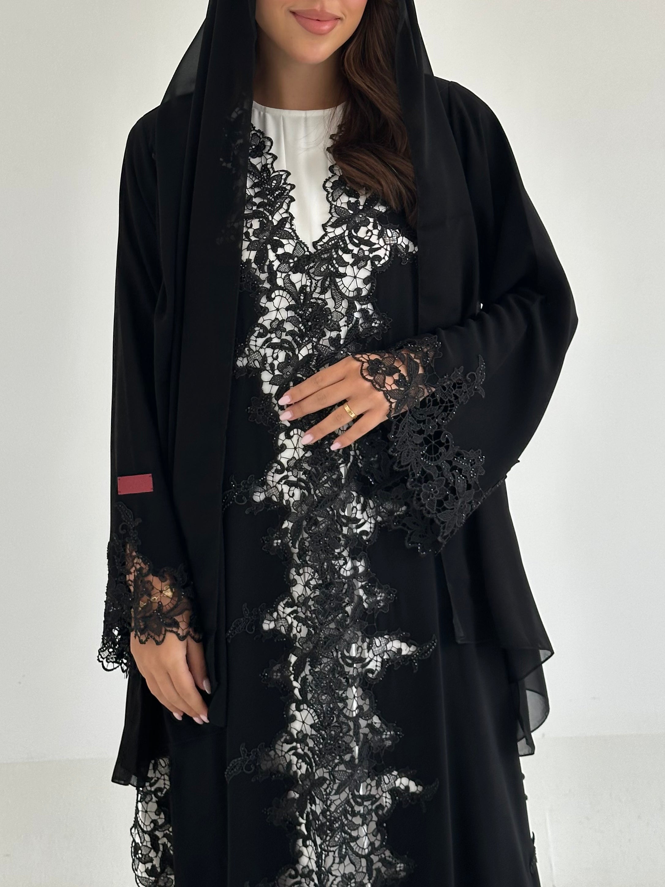 C 2661 Black Crystal Lace Abaya