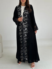 C 2662 Black Crystal Lace Abaya