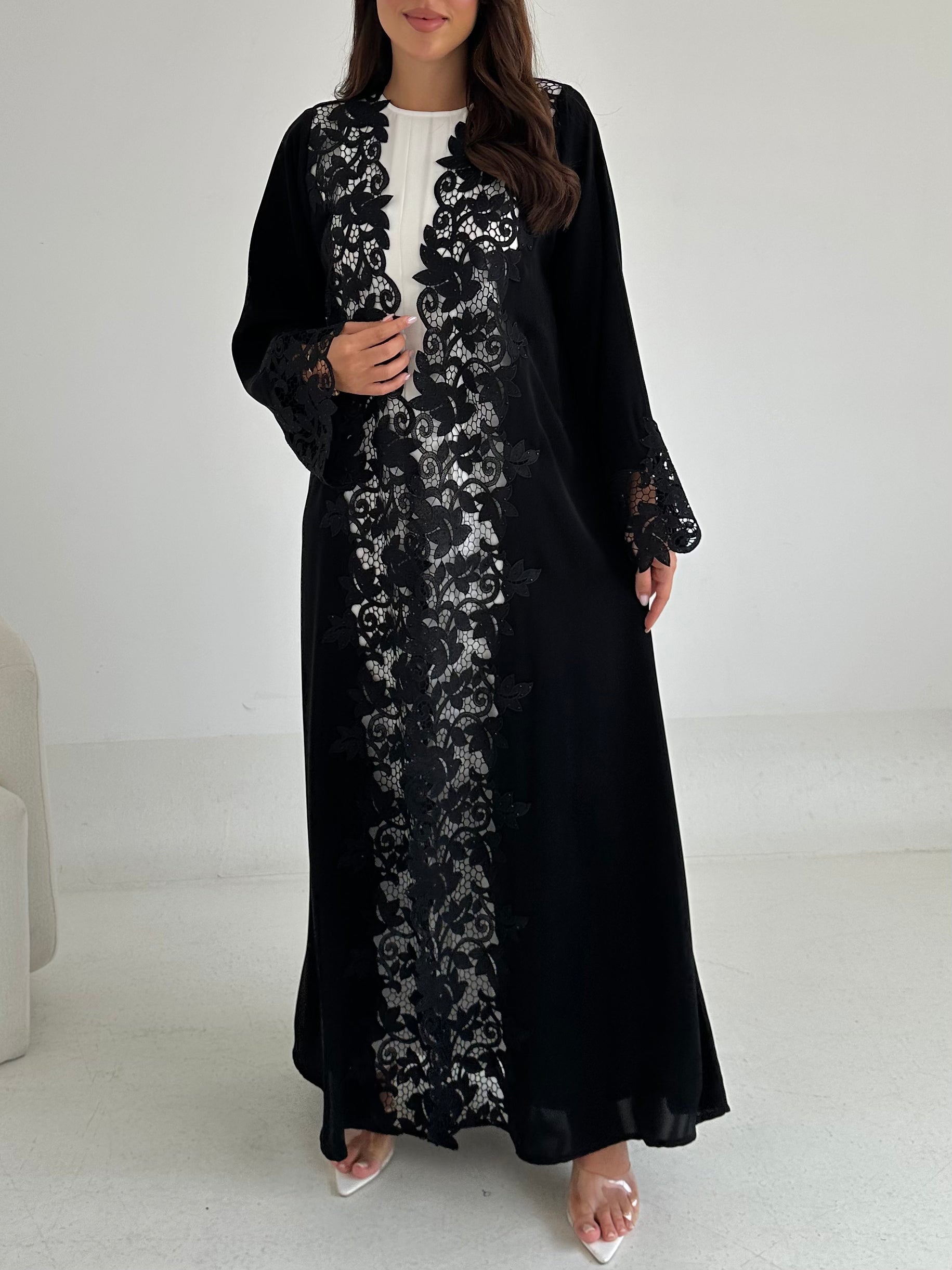C 2662 Black Crystal Lace Abaya