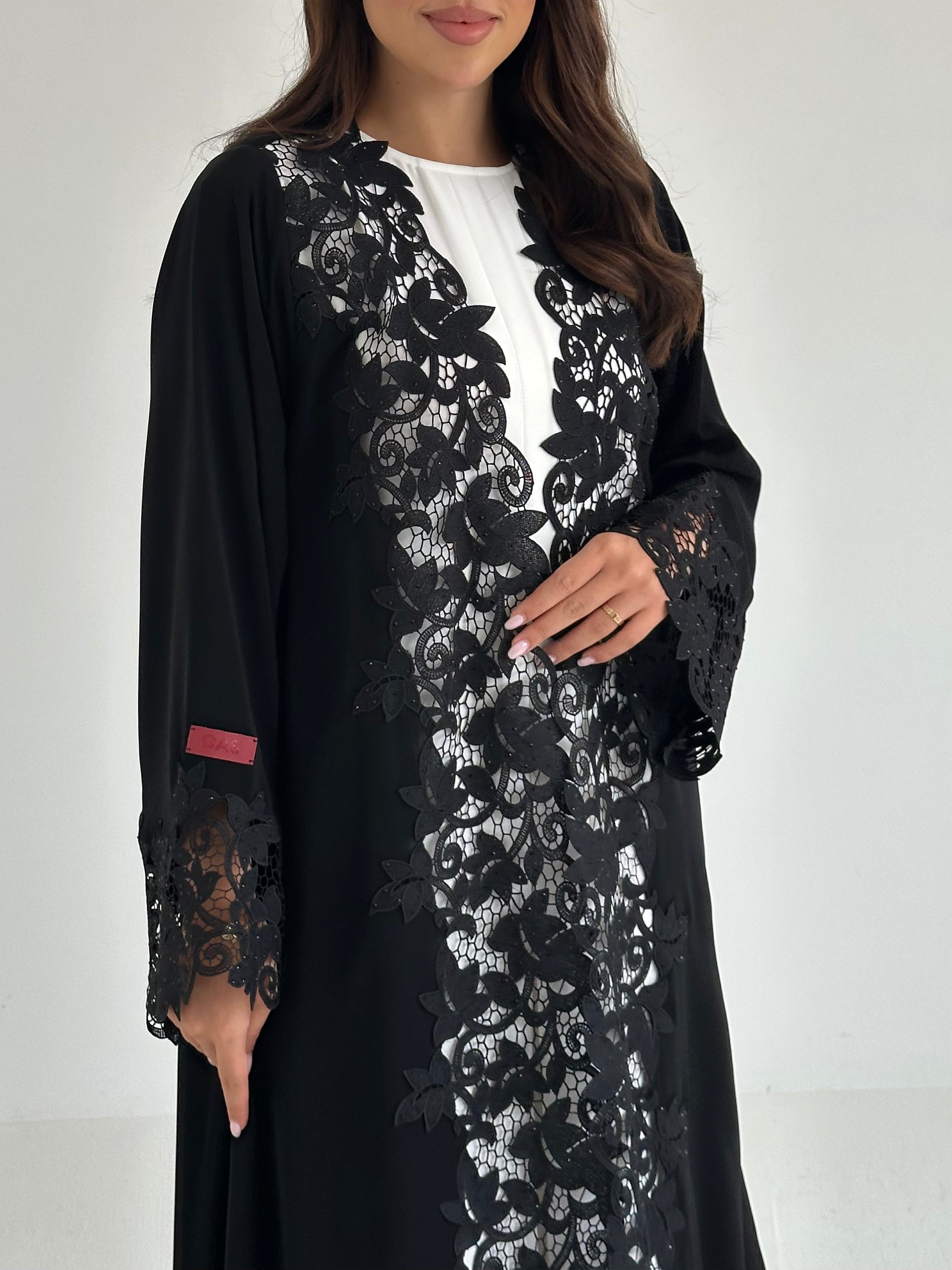 C 2662 Black Crystal Lace Abaya