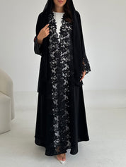 C 2662 Black Crystal Lace Abaya