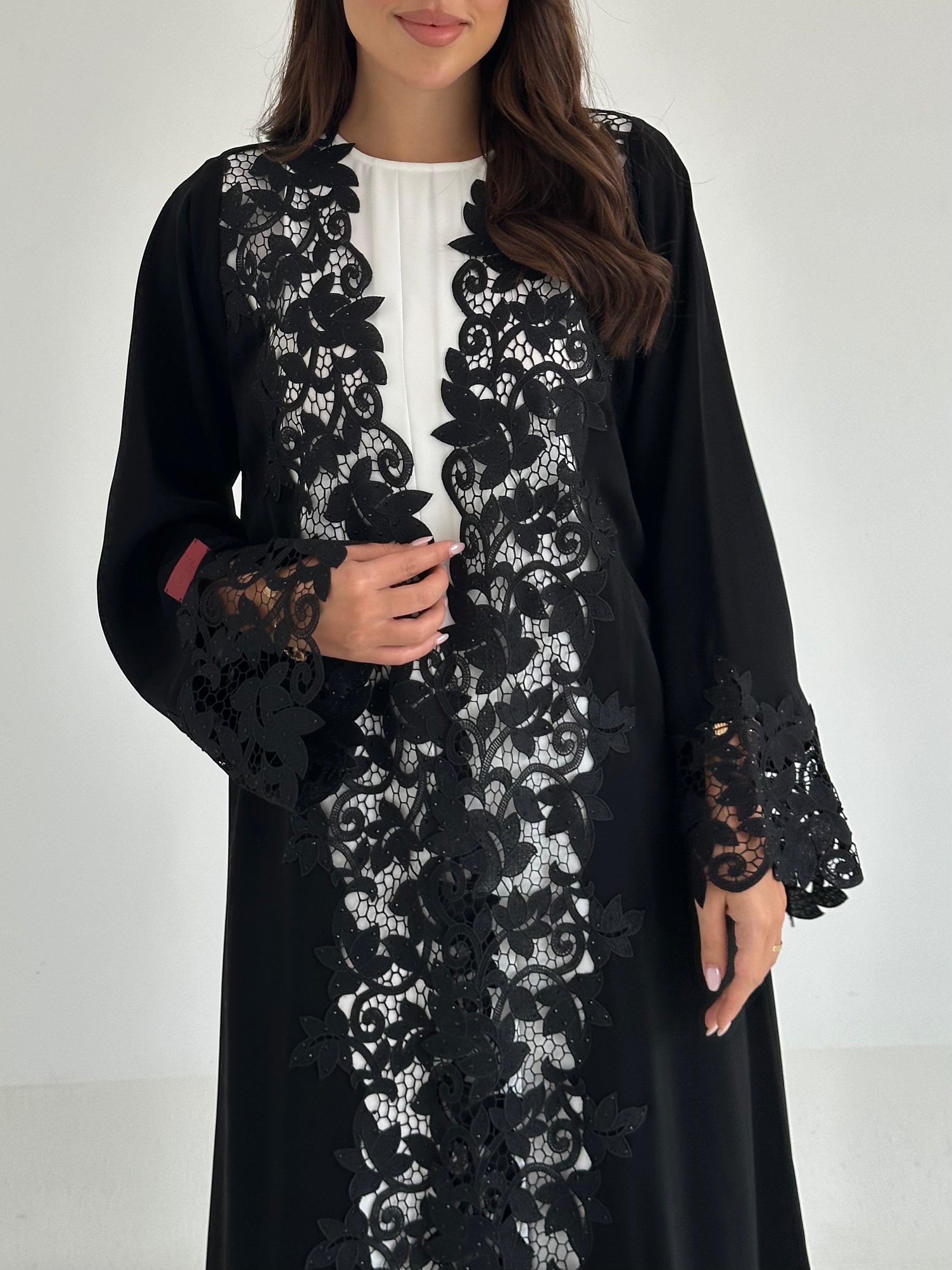C 2662 Black Crystal Lace Abaya