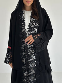 C 2662 Black Crystal Lace Abaya - XS / 50
