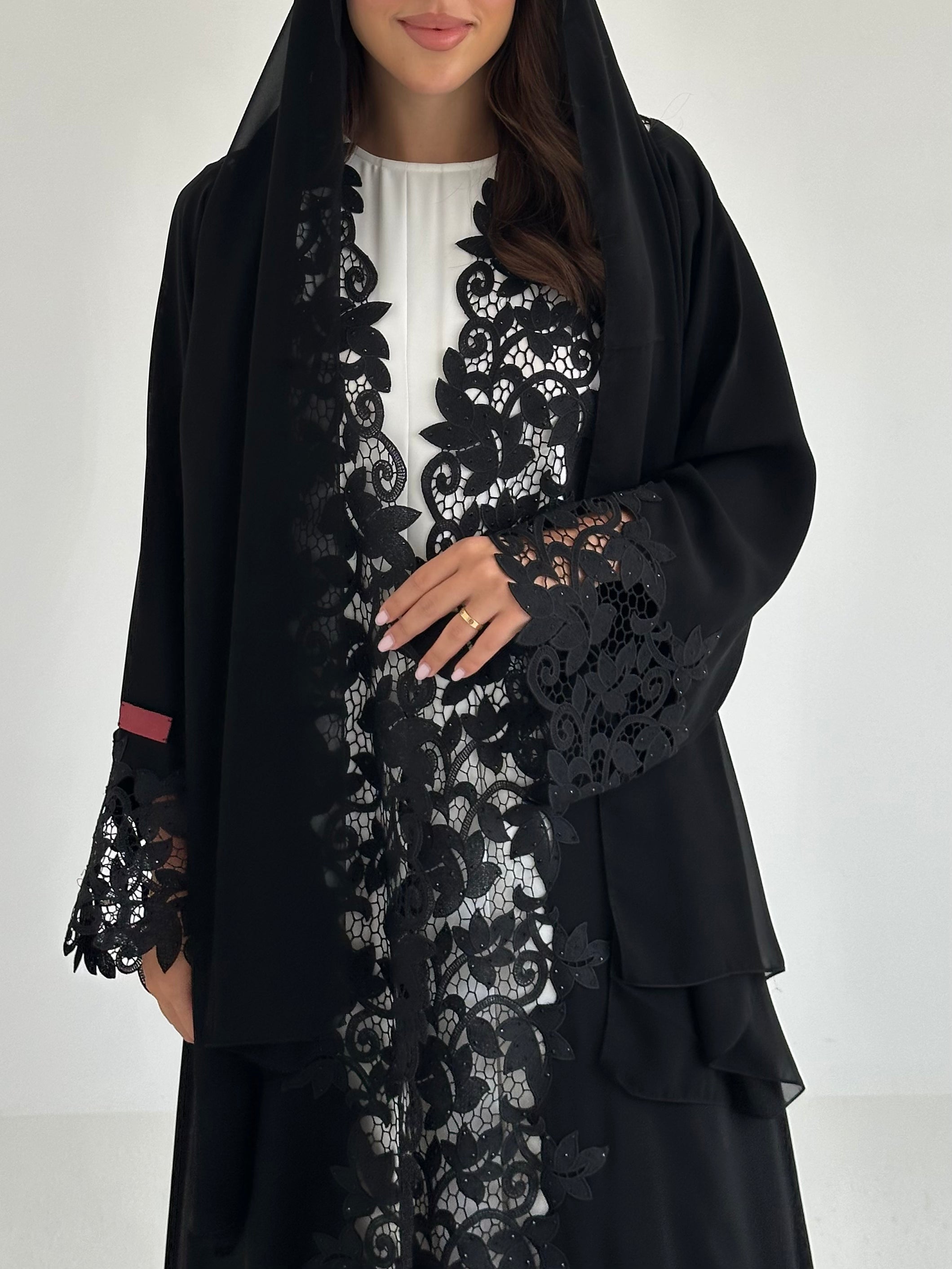 C 2662 Black Crystal Lace Abaya