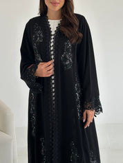 C 2663 Black Beaded Lace Abaya