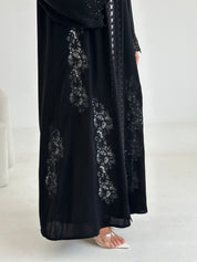 C 2663 Black Beaded Lace Abaya