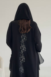 C 2663 Black Beaded Lace Abaya