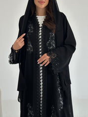 C 2663 Black Beaded Lace Abaya