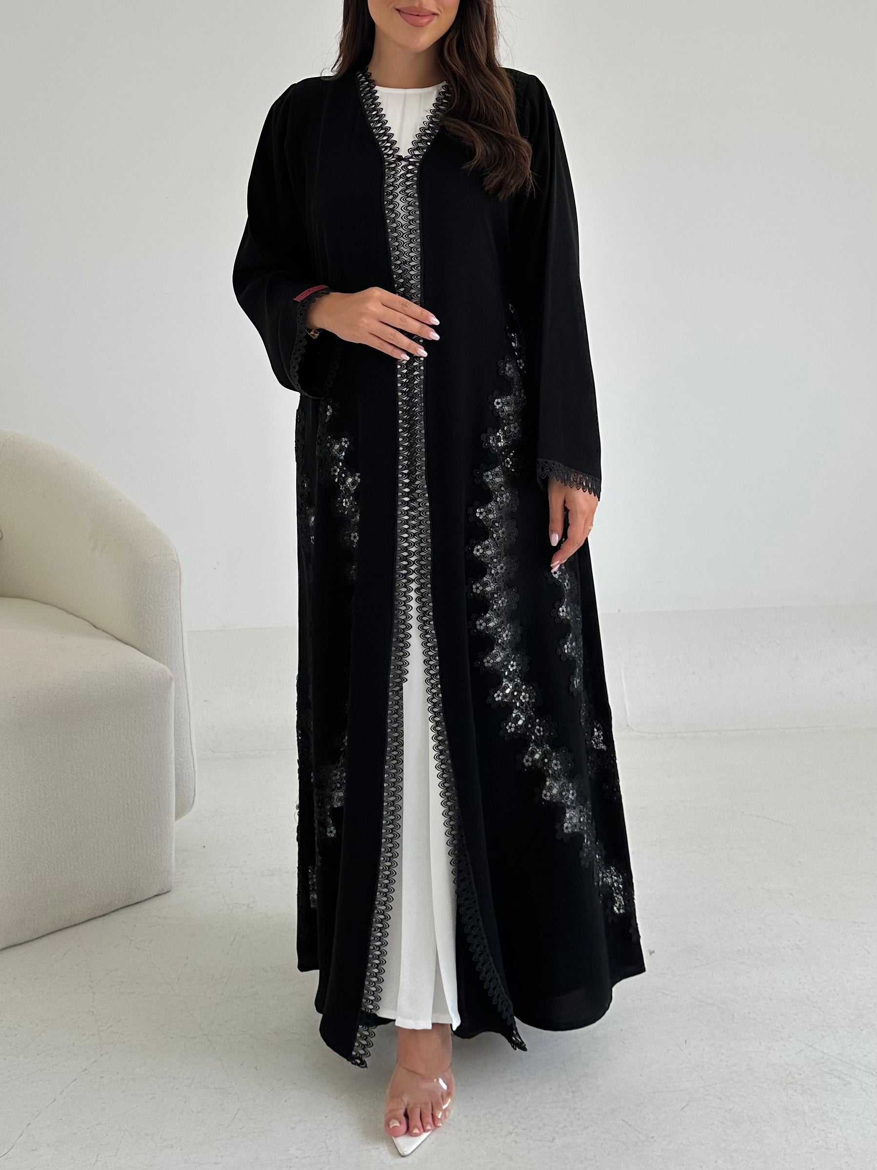 C 2664 Black Lace Abaya