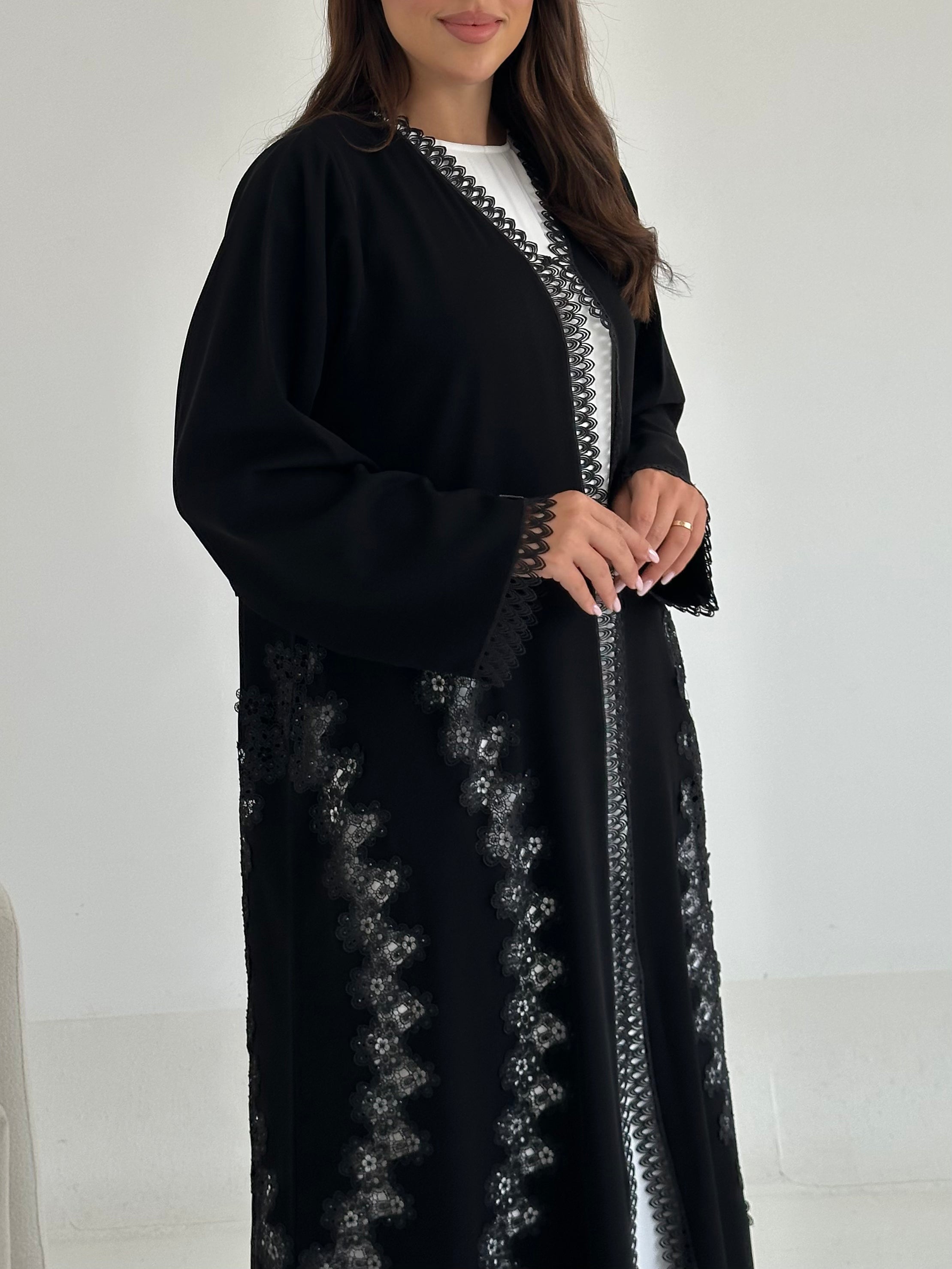 C 2664 Black Lace Abaya