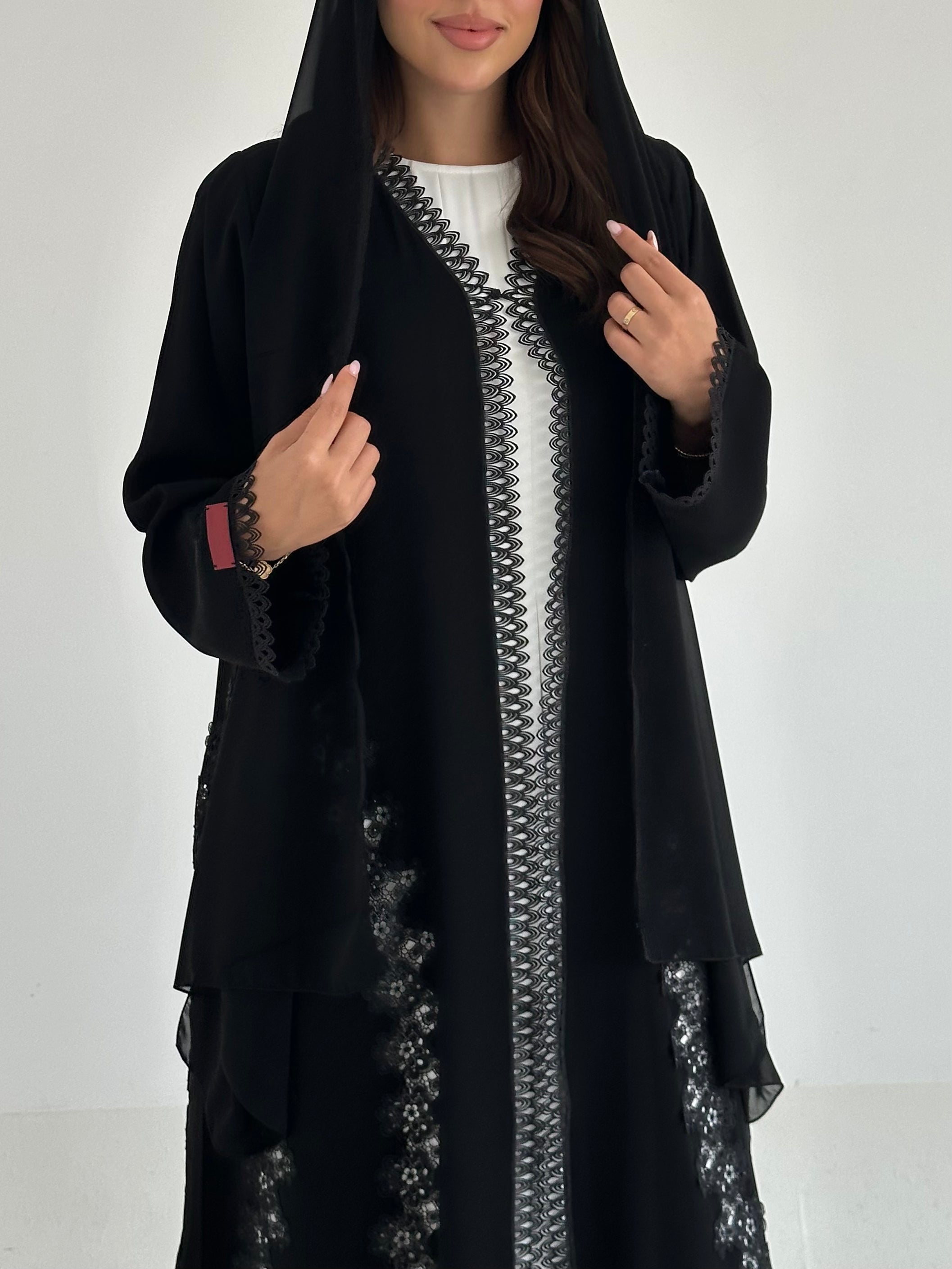 C 2664 Black Lace Abaya