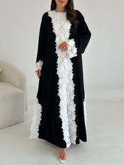C 2665 - 01 - Black White Floral Lace Abaya