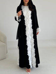 C 2665 - 01 - Black White Floral Lace Abaya