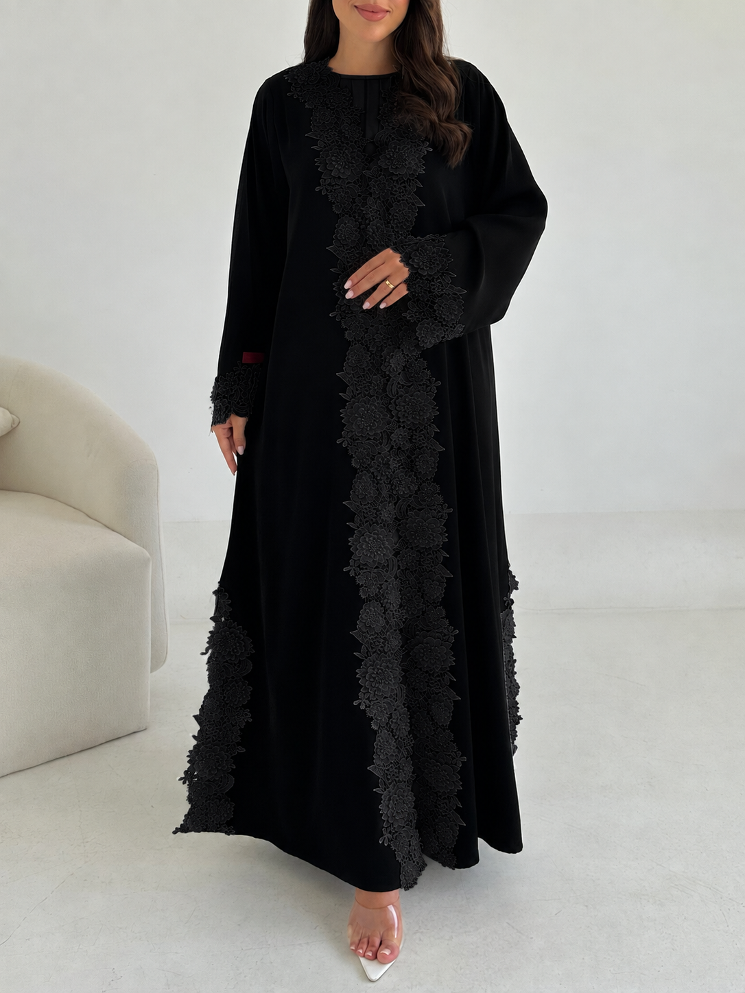 C 2665 - 02 - Black Floral Lace Abaya