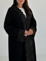 C 2665 - 02 - Black Floral Lace Abaya