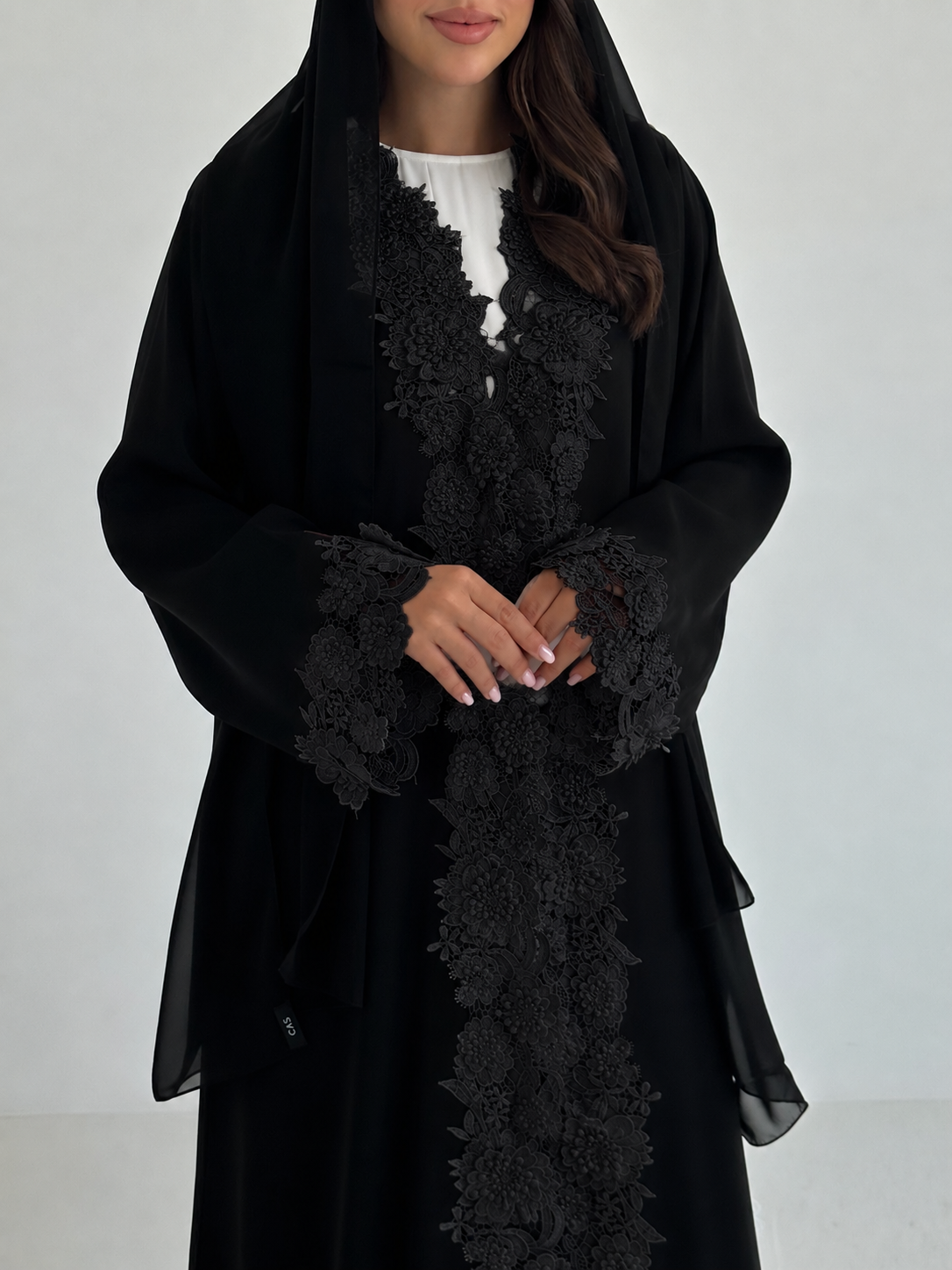 C 2665 - 02 - Black Floral Lace Abaya