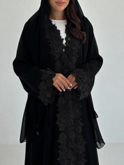 C 2665 - 02 - Black Floral Lace Abaya