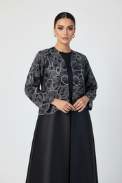 C 2666 - 02 - Black Silver Beaded Abaya
