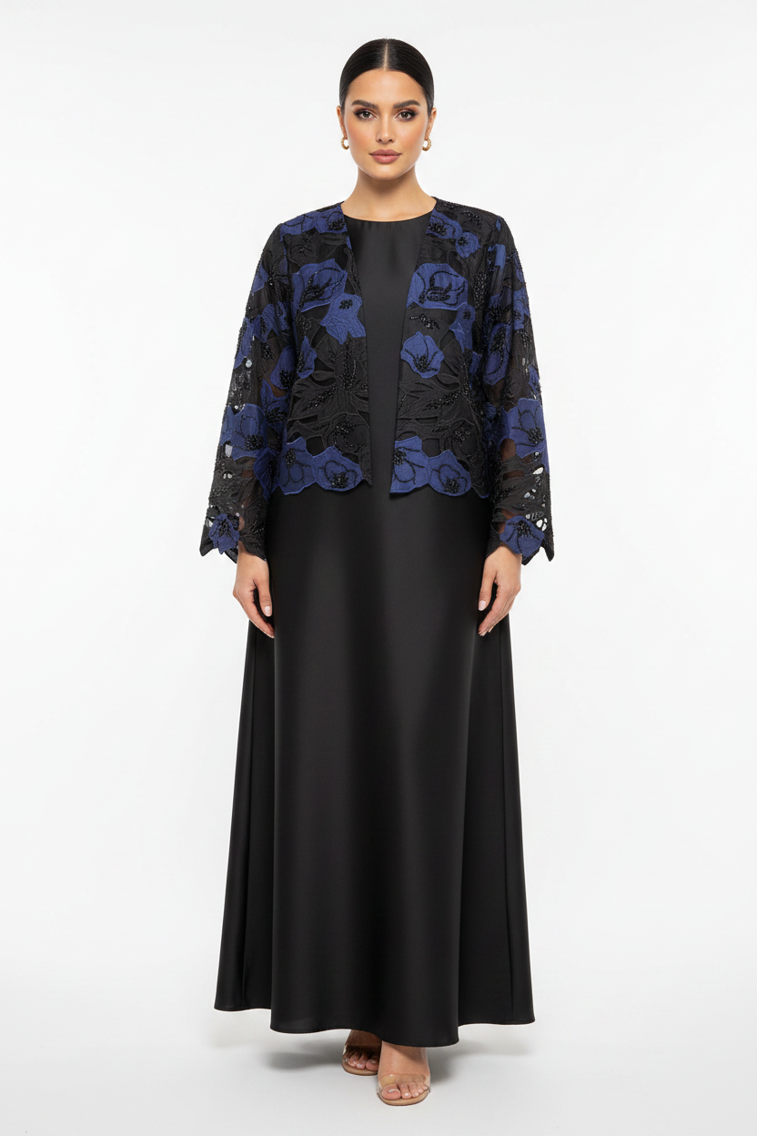 C 2666 - 03 - Black Navy Beaded Abaya