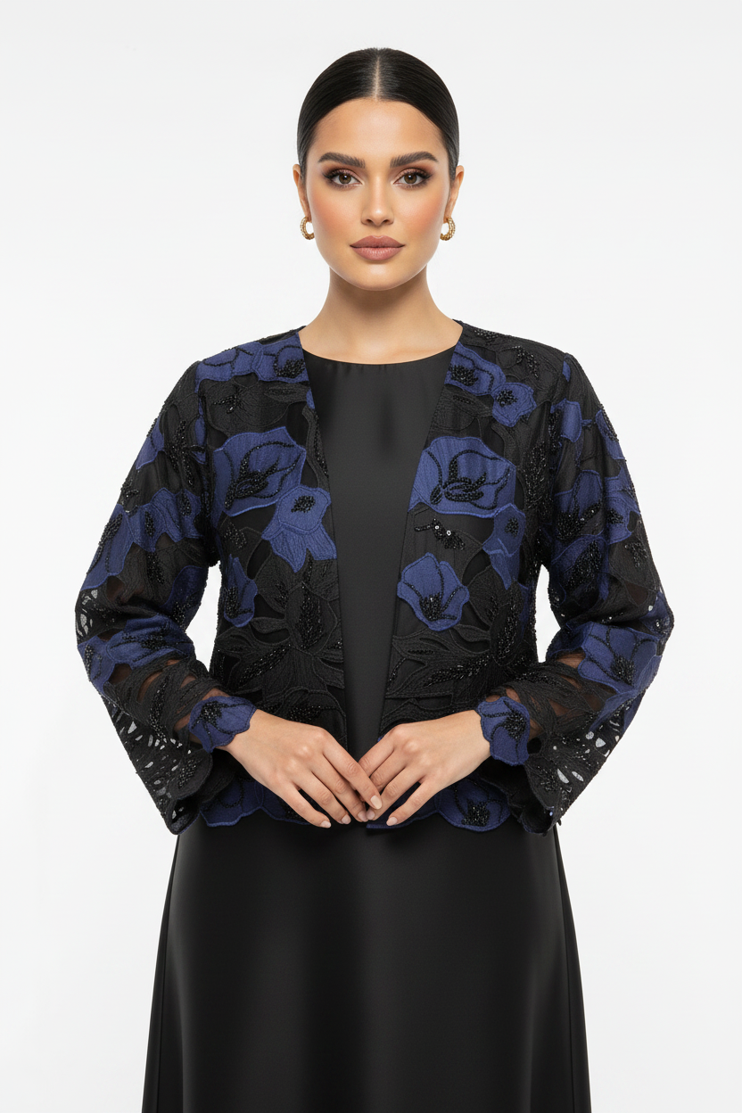 C 2666 - 03 - Black Navy Beaded Abaya