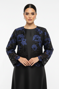 C 2666-03 Black Navy Beaded Abaya - XS / 50