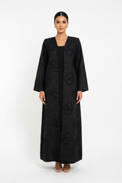 C 2668 Black Beaded Floral Abaya