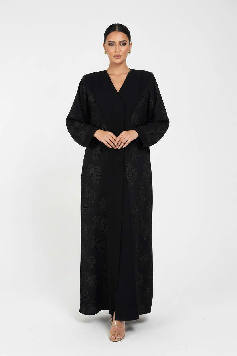C 2671 Black Floral Abaya
