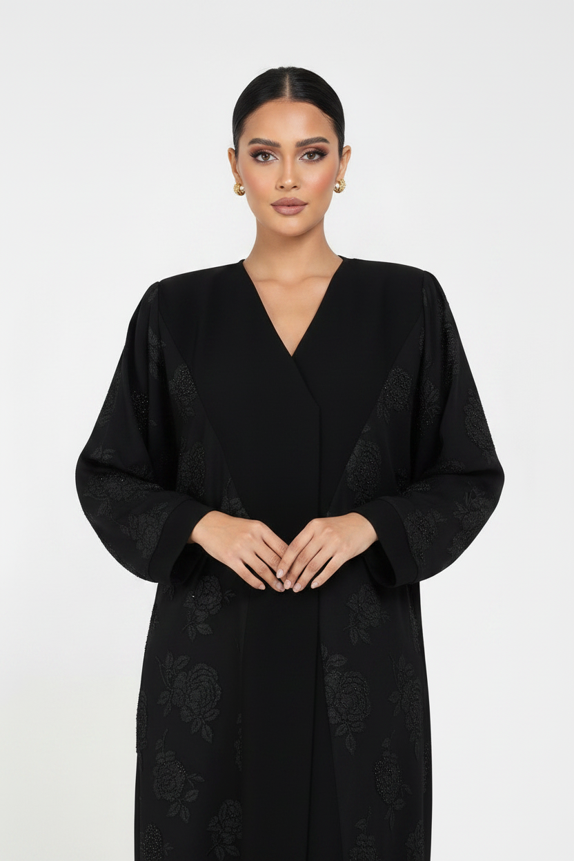 C 2671 Black Floral Abaya