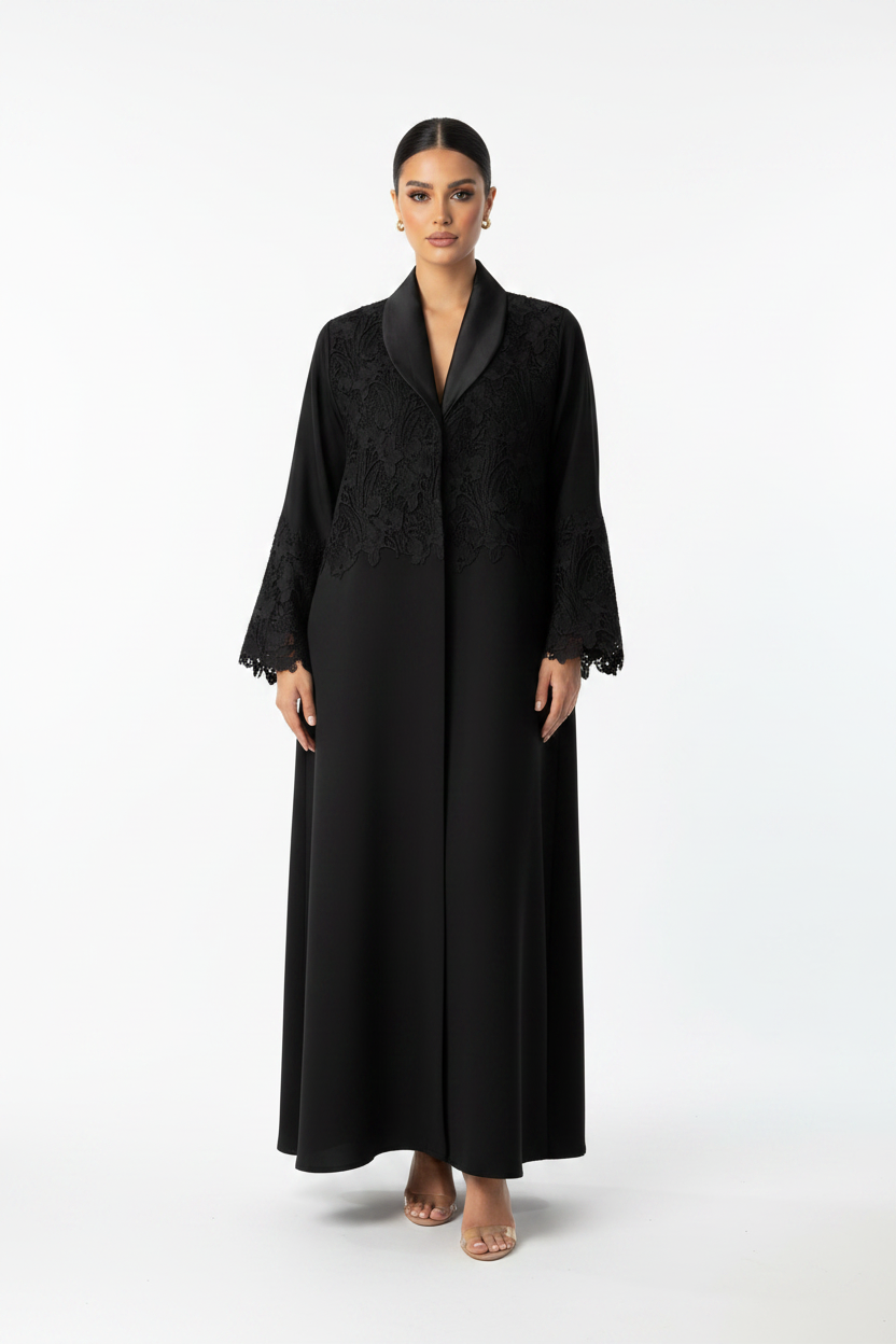 C 2672 Black Dantel Abaya