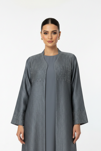 C 2683 Silver Beaded Abaya - XS / 50