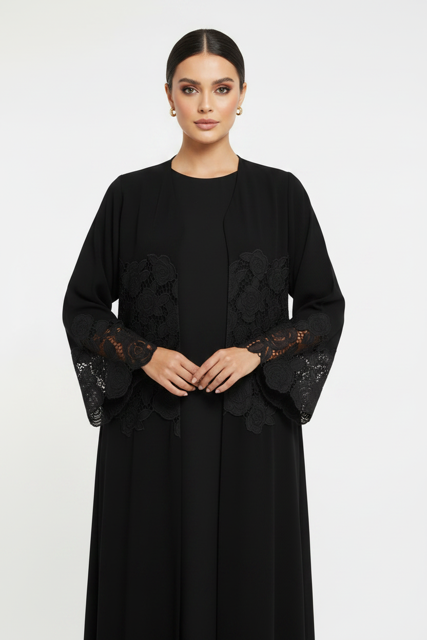 C 2685 Black Lace Abaya