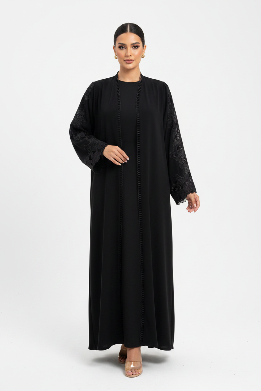 C 2689 Black Lace Abaya