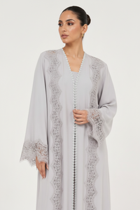 C 2693 Light Grey Lace Abaya - XS / 50