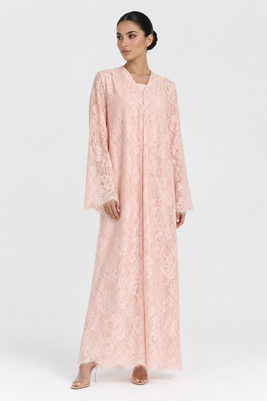 C 2694-01 Light Pink Dantel Abaya