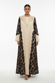 C 2705 Cream Dantel Coat Abaya