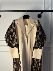 C 2705 Cream Dantel Coat Abaya