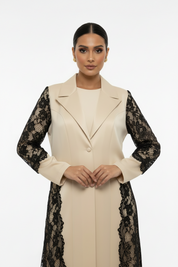 C 2705 Cream Dantel Coat Abaya