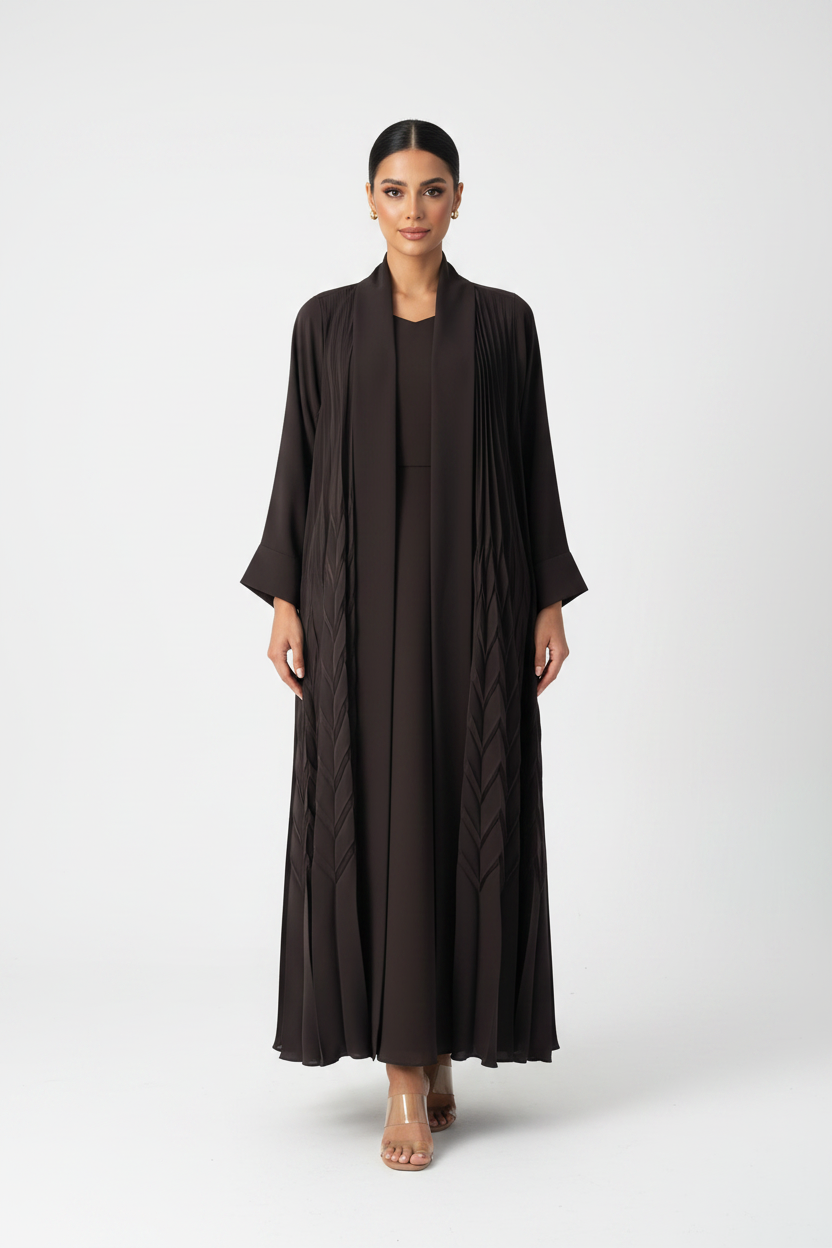 C 2710 Saddle Brown Pleated Abaya