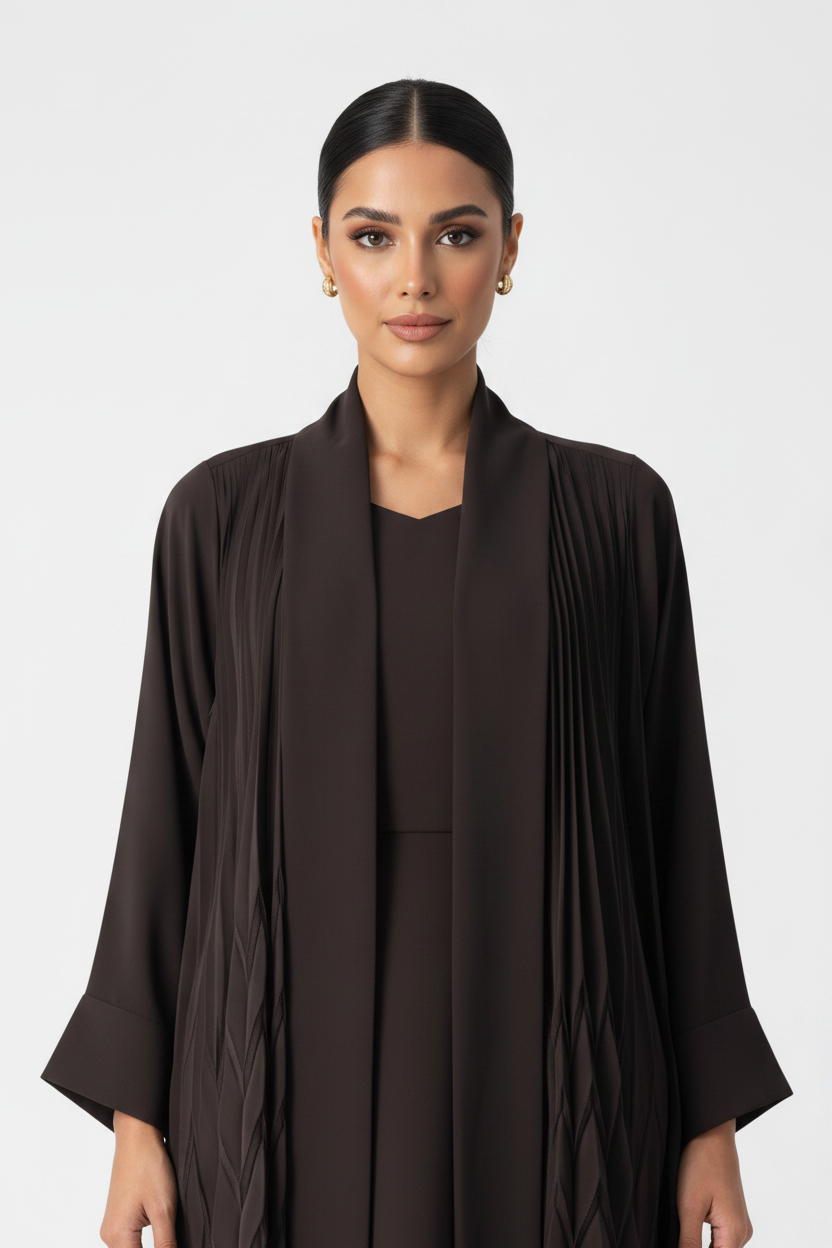 C 2710 Saddle Brown Pleated Abaya