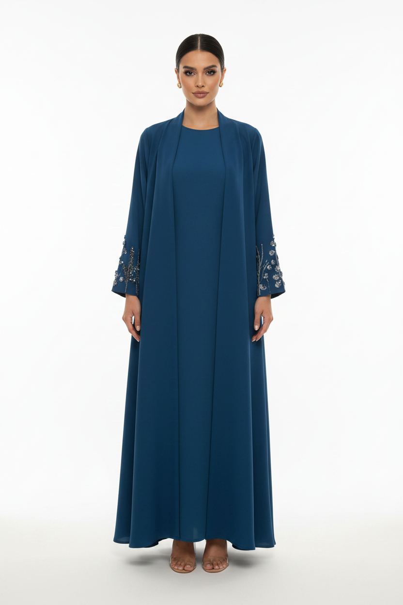C 2711 Sapphire Blue Beaded Abaya