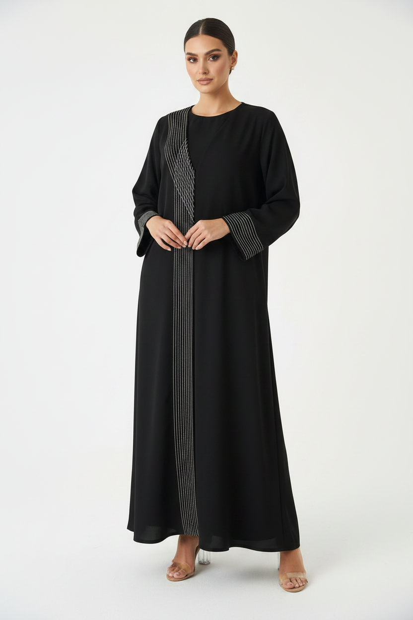 C 2712 Black Striped Abaya