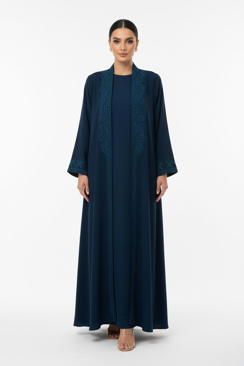 C 2714 Navy Blue Embroidered Abaya