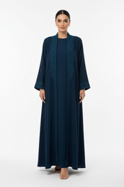 C 2714 Navy Blue Embroidered Abaya